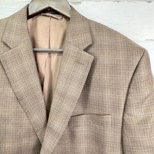 LAUREN Ralph Lauren Men's 42R Beige Plaid Silk Wool Blazer Sport Coat Jacket